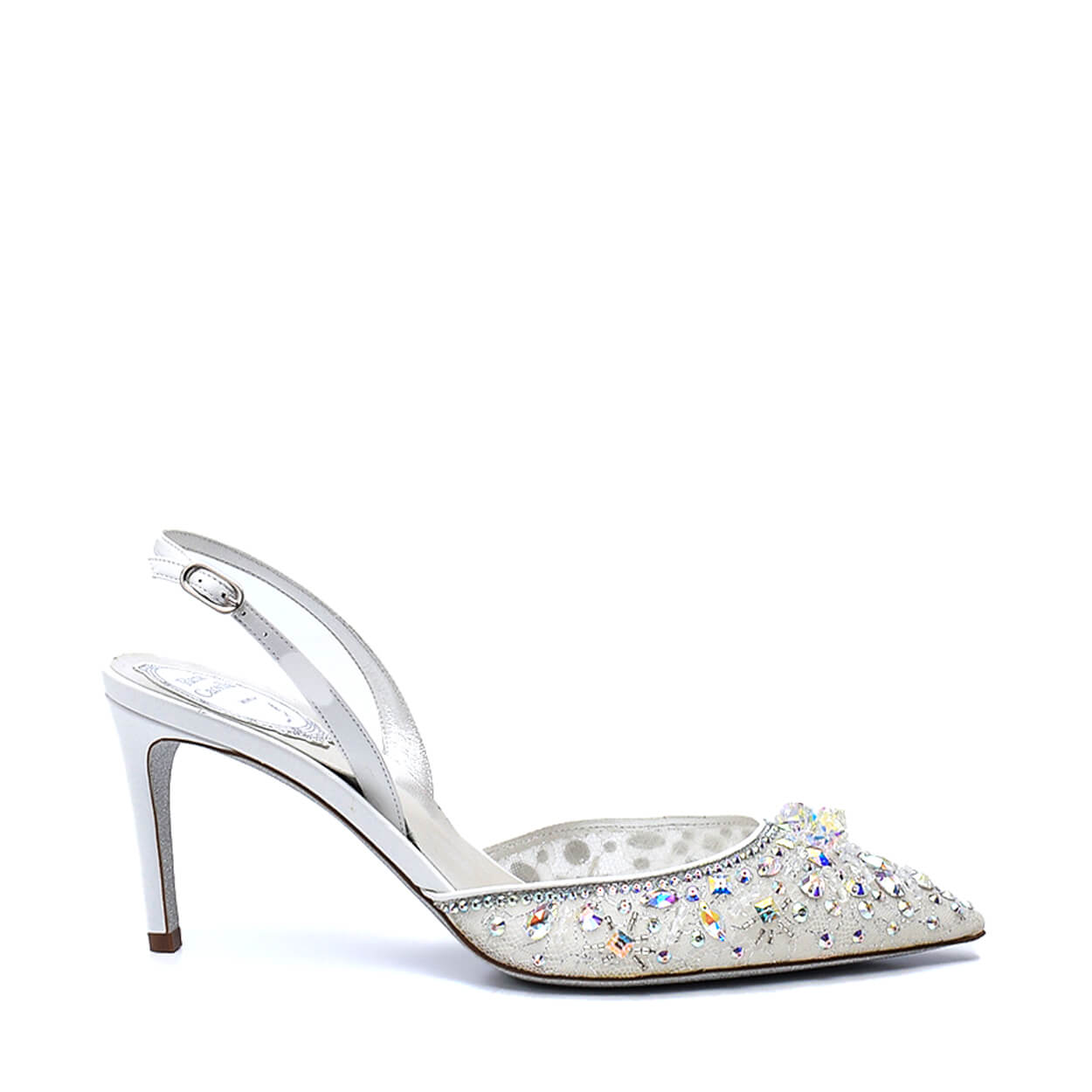 Rene Caovilla - White Crystal Embellished Lace and Leather Slingback Pumps 39